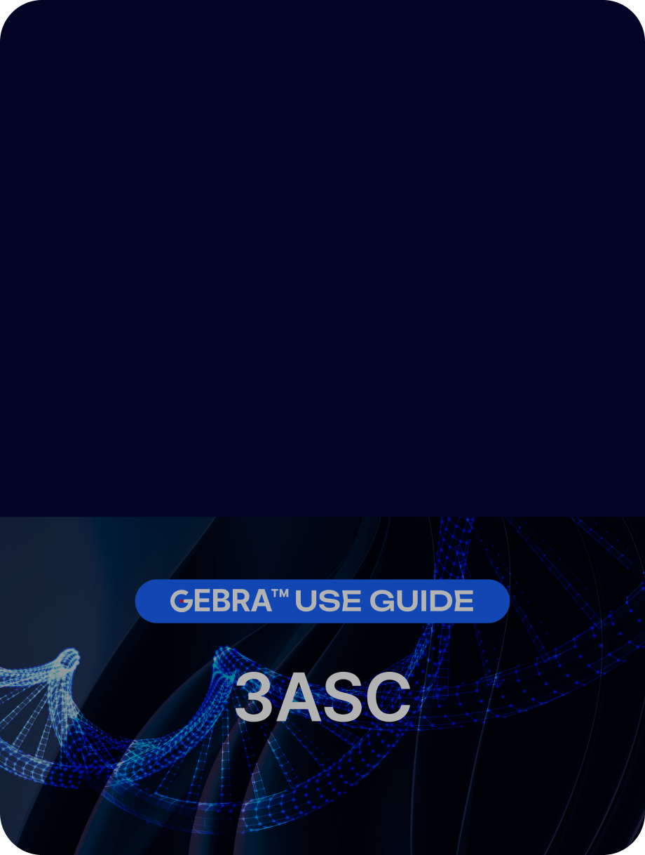 Digital illustration showing GEBRA 3ASC, an AI-driven variant prioritization tool that identifies clinically significant genetic variants using AI analysis. A glowing DNA double helix symbolizes data intelligence and precision.