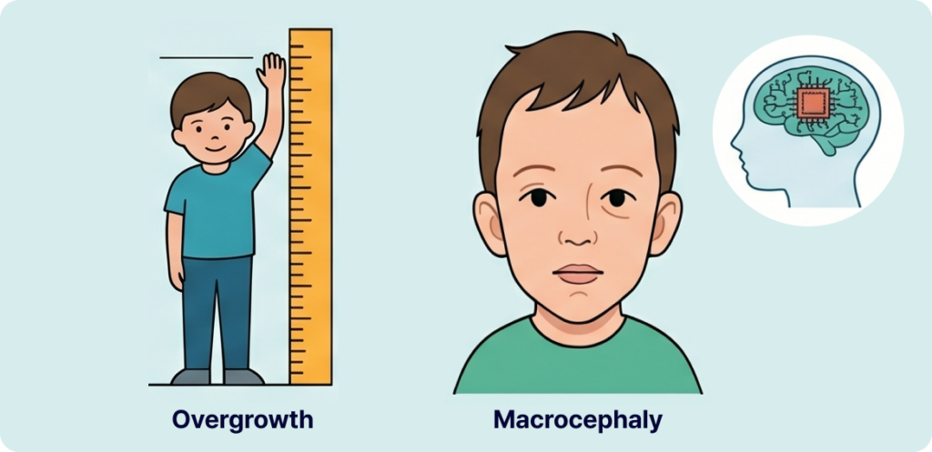 Cartoon boy stands beside a ruler and a brain, symbolizing learning and intelligence.