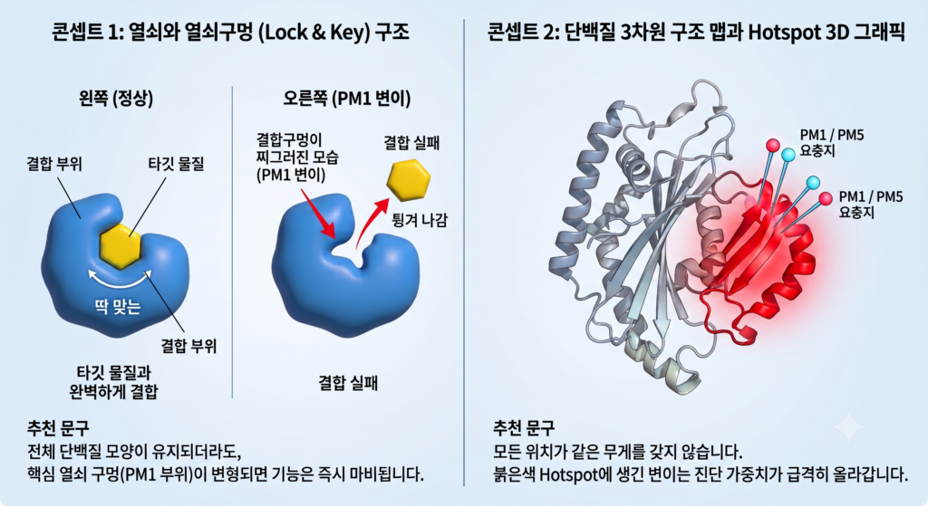 변이 위치에 따라 단백질 변형 또는 기능에 영향을 주는 이유